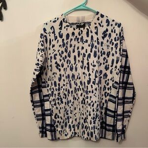Lord & Taylor Dark Blue and White Patterned Light Knit Sweater